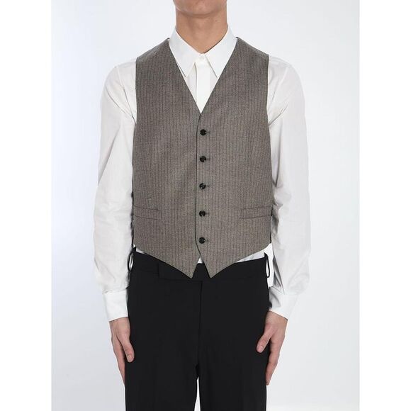 CELINE Pinstripe Wool Vest Men GREY Vests